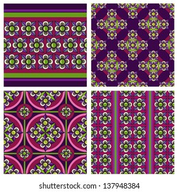 Set of 4 seamless violet ornament floral patterns