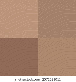 Set of 4 seamless wood hand drawn simple patterns (with different tints of brown-beige background) + 4 same patterns without background. Stylized timber surface texture (pine, oak, walnut, hardwood)