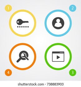 Set Of 4 Search Icons Set.Collection Of Guest, Password, Search And Other Elements.