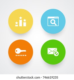 Set Of 4 Search Icons Set.Collection Of Magnifier, Password, Warning And Other Elements.