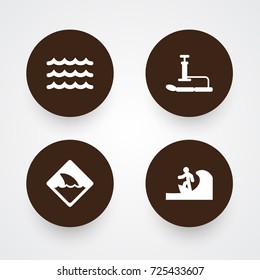 Set Of 4 Seaside Icons Set.Collection Of Inflating, Wave, Surfing And Other Elements.