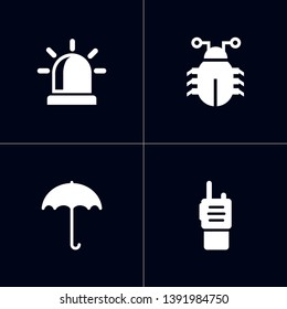 Set of 4 security icons set. Collection of bug, ratio, siren and other elements.