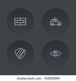 Set Of 4 Security Outline Icons Set.Collection Of Siren, Firewall, Protection And Other Elements.