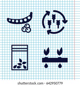 Set of 4 seed filled icons such as harvest, peas, seed bag
