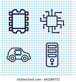 Set of 4 semiconductor outline icons such as cpu