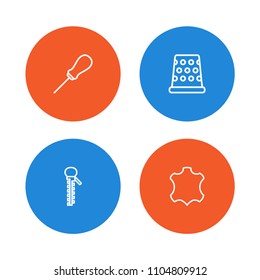 Set of 4 sewing icons line style set. Collection of bodkin, fastener, metal and other elements.