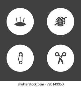 Set Of 4 Sewing Icons Set.Collection Of Cutter, Pintle, Knitting And Other Elements.