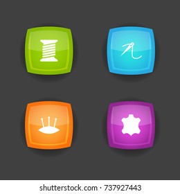 Set Of 4 Sewing Icons Set.Collection Of Eyelet, Spool, Skin And Other Elements.
