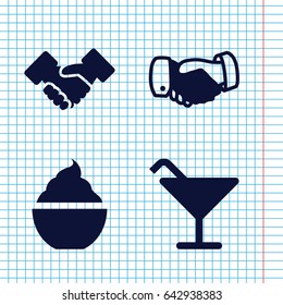 Set of 4 shake filled icons such as cocktail, handshake