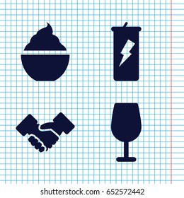 Set of 4 shake filled icons such as cocktail, milkshake, handshake