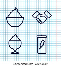 Set of 4 shake outline icons such as milkshake, handshake