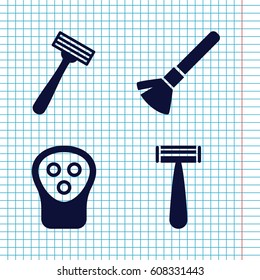 Set of 4 shaving filled icons such as razor, shaving brush