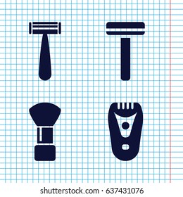 Set of 4 shaving filled icons such as razor, shaving brush