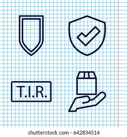 Set of 4 shield outline icons such as tir, cargo protection
