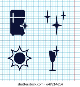 Set of 4 shine filled icons such as clean, clean wine glass, clean fridge