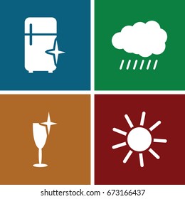  set of 4 shine filled icons such as sun, clean wine glass