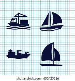 Set of 4 ship filled icons such as cargo ship, sailboat