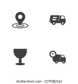 Set of 4 shipment icons set. Collection of pinpoint, truck, fragile and other elements.