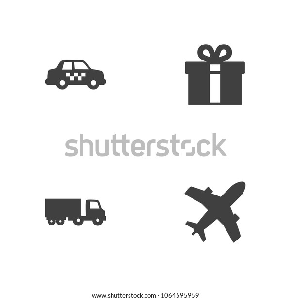 Set of 4 shipping icons set. Collection of\
taxi, gift, plane and other\
elements.