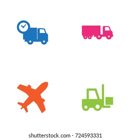 Set Of 4 Shipping Icons Set.Collection Of Transportation, Aircraft, Truck And Other Elements.