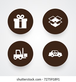 Set Of 4 Shipping Icons Set.Collection Of Transportation, Parcel, Present And Other Elements.