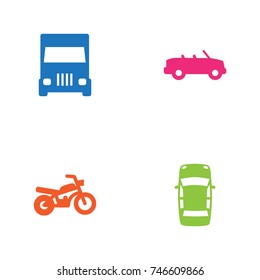 Set Of 4 Shipping Icons Set.Collection Of Coupe, Panorama, Motorbike And Other Elements.