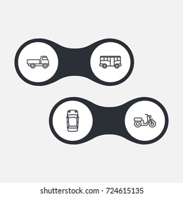 Set Of 4 Shipping Outline Icons Set.Collection Of Moped, Bus, Top And Other Elements.