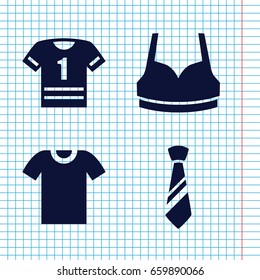 Set of 4 shirt filled icons such as sport bra, tie