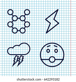 Set of 4 shock outline icons such as flash, thunderstorm, surprised emot