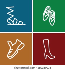 Set of 4 shoes outline icons such as woman boot, sandals, ballet shoes