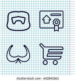 Set of 4 shop outline icons such as man hairstyle, bra, bill of house sell