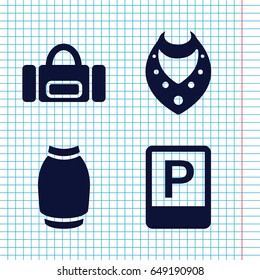 Set of 4 shopping filled icons such as necklace, skirt, parking