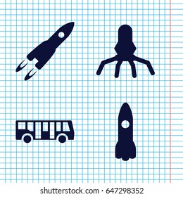 Set of 4 shuttle filled icons such as bus and rocket
