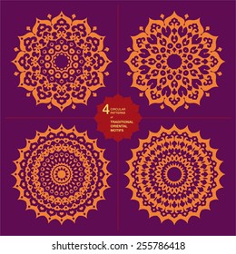Set of 4 silhouette oriental mandalas. Islam, Arabic, Asian motifs