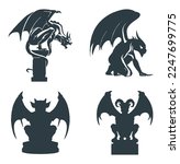 Set of 4 silhouettes of gargoyles
