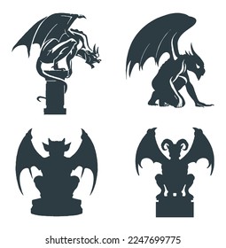 Set of 4 silhouettes of gargoyles