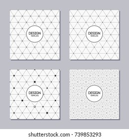 Set of 4 simple abstract frames and seamless patterns. Line badges. Applicable for Posters, Placards, Covers, Cards, Flyers and Banner Designs. Abstract geometry banners. Vector illustration.