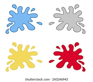 Set of 4 simple cartoon stains - from water, oil, dust and blood