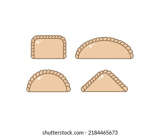 Set of 4 simple empanadas icons with different shapes. Vector illustration with color. Drawings for logos and  food brands. Semicircular, square and triangular empanadas.