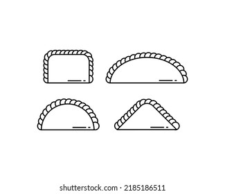 Set of 4 simple empanadas icons with different shapes. Vector line art illustration. Drawings for logos and food brands. Semicircular, square and triangular empanadas.