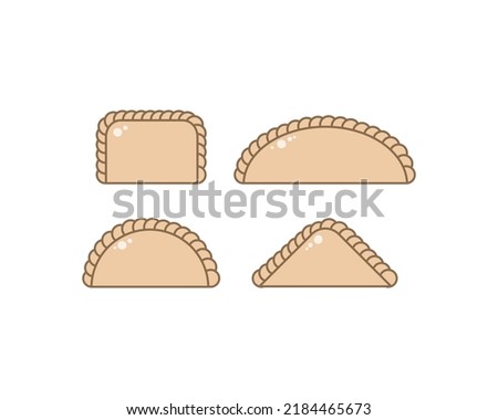 Set of 4 simple empanadas icons with different shapes. Vector illustration with color. Drawings for logos and  food brands. Semicircular, square and triangular empanadas.