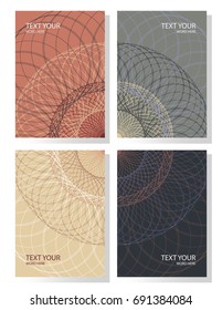Set of 4 simple geometric mandala graphic covers design. Elegant poster template in earth tone. Vector illustration.