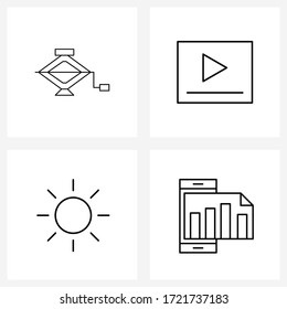Set of 4 Simple Line Icons for Web and Print such as car; bright; service; streaming; sun Vector Illustration