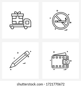 Satz von 4 einfachen LKW-Symbolen; Bildung; Kasten; nein, Bleistift-Vektorgrafik