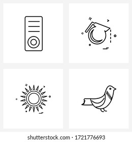 Conjunto de 4 iconos de línea simples para Web e Imprimir, como el equipo; sol; policía de tráfico; carretera; Ilustración vectorial