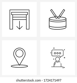Conjunto de 4 iconos de línea simples de persianas; mapa; ventana; sonido; ilustración de vectores de viaje