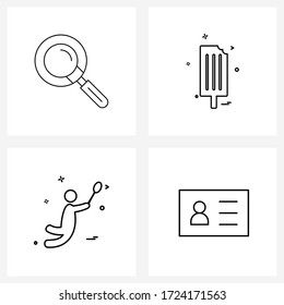 Conjunto de 4 iconos de línea sencillos de ampliación; raqueta; helado; alimentos; Ilustración vectorial