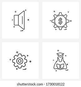 Set of 4 Simple Line Icons of ui; gear; vole; business; engine Vector Illustration