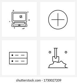 Set of 4 Simple Line Icons of laptop; server; arrow; plus; garden Vector Illustration