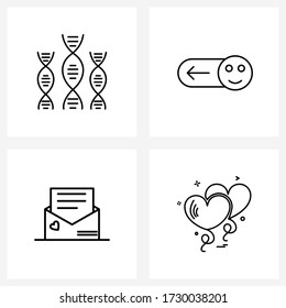 Conjunto de 4 iconos de línea simples para Web e impresión, como dna; mensaje; salud; en línea; Ilustración de vectores de entretenimiento